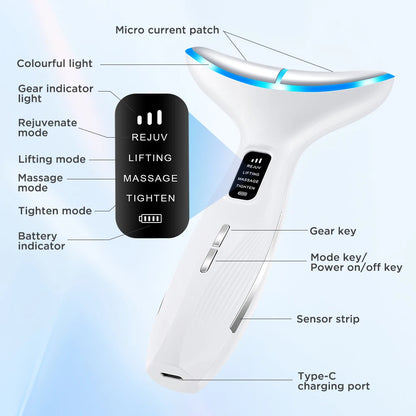 3-Mode Microcurrent Face & Neck Lifting Device for Skin Firming and Tightening